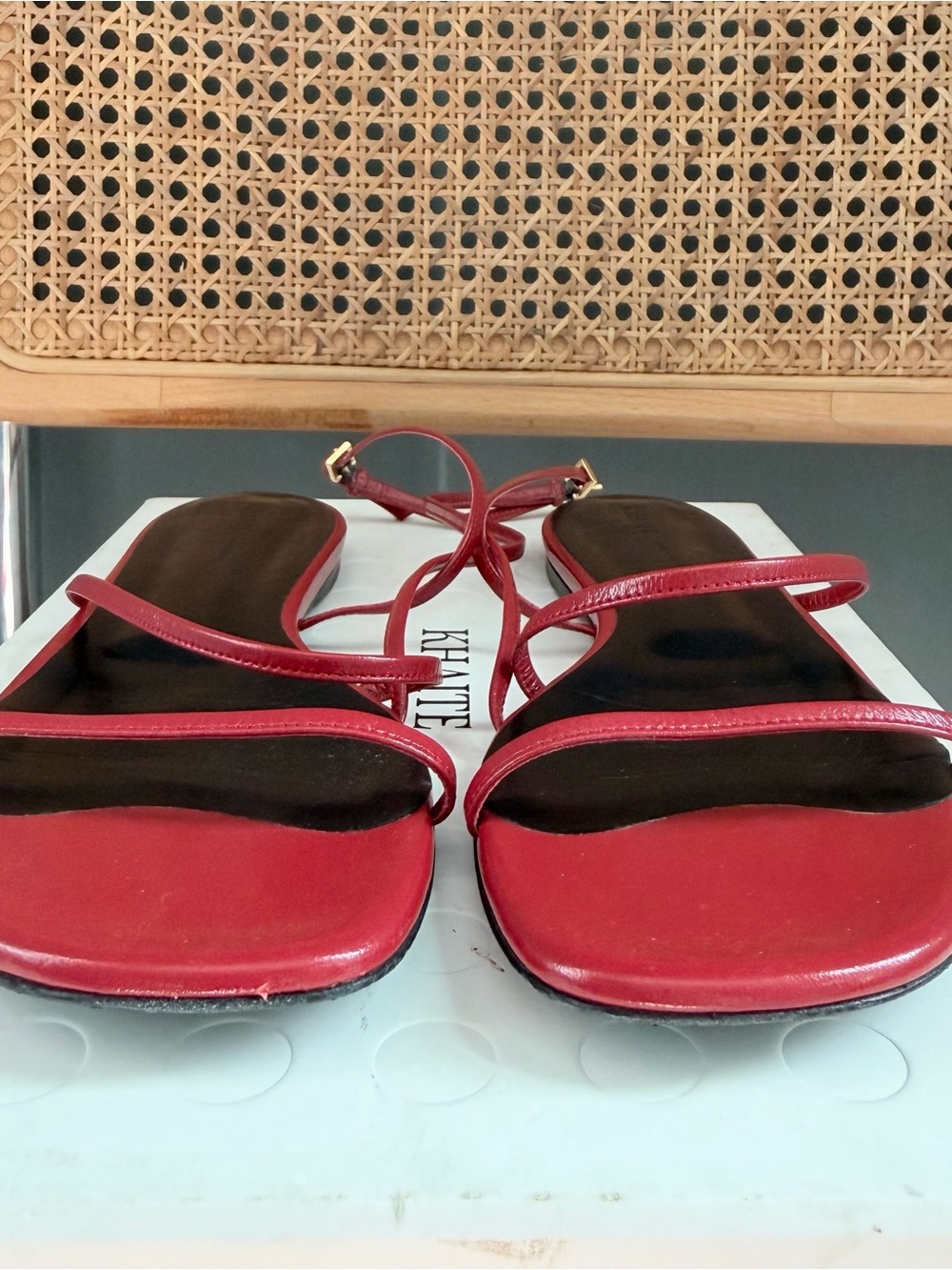 KHAITE Red Strappy Leather Flat Sandal - Picture 7 of 8